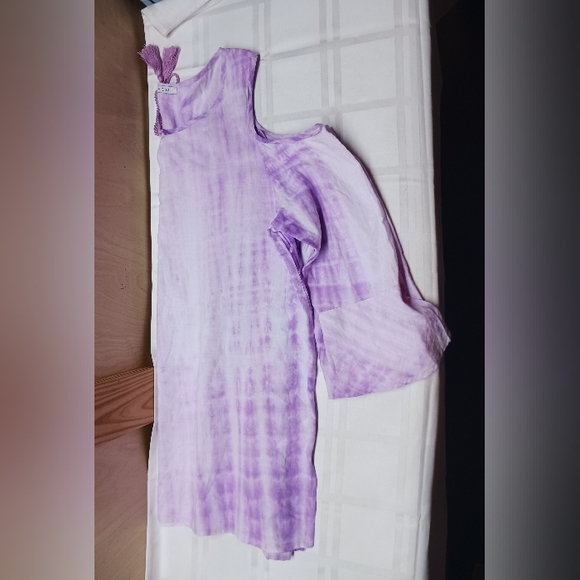 Avon Open Shoulder Blouse/Size L 12-14/Lightweight Purple Tie Dye Ruffle Sleeve - Picture 6 of 14